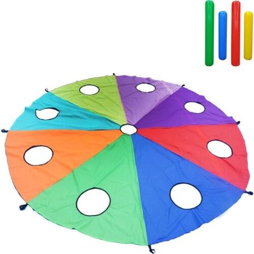 3m Diameter Outdoor Game Kindergarten Poke A Mole Or jump-Sack Parachute With Holes Rainbow Umbrella Toy