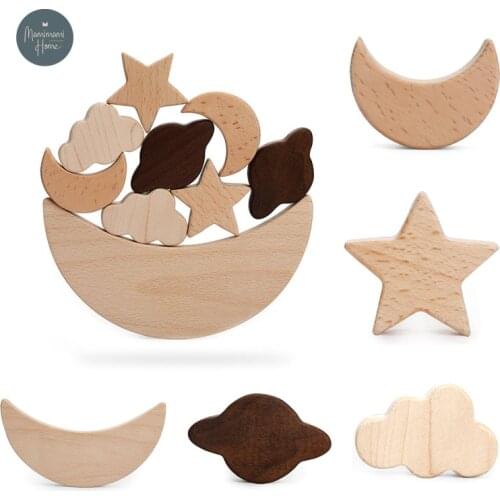 9 Pc/set Children Montessori Wooden Stars and Moon Balance Blocks DIY Creative Stacking Balance Game Educational Toy Gift