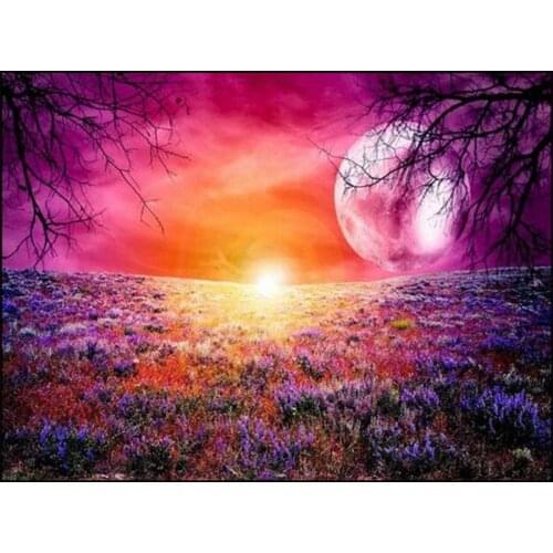 Diamond Embroidery 5d Painting Scenery Tree Lavender Moon Planet Full Square Drill Diamant Painting Cross Stitch Crystal Mosaic