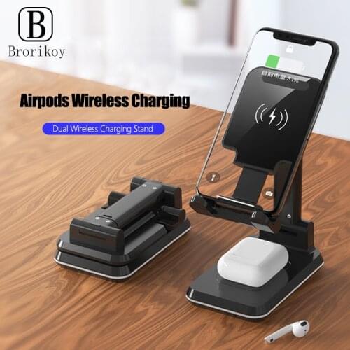 Wireless 10W Fast Charging Station For Samsung S20 S10 S9 Dual Qi Wireless Charger Pad for Apple iPhone 11 Xs Max Airpods Pro 2