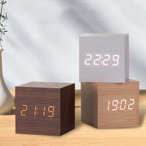 Alarm Clock LED Wooden Watch Table Voice Control Digital Wood Despertador USB/AAA Powered Electronic Desktop Clocks