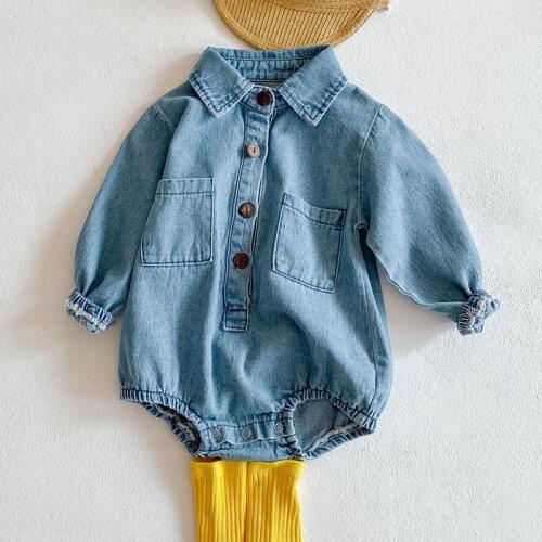 Kids Boy Girl Long Sleeve Rompers Clothes New 2021 Spring Autumn Infant Baby Boys Girls Cowboy Rompers Clothing