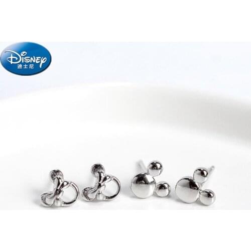 Disney S925 Pure Silver Earrings pearl Mickey Earrings Mickey Mouse Earrings cartoon Earrings simple anti allergy girl toy gift