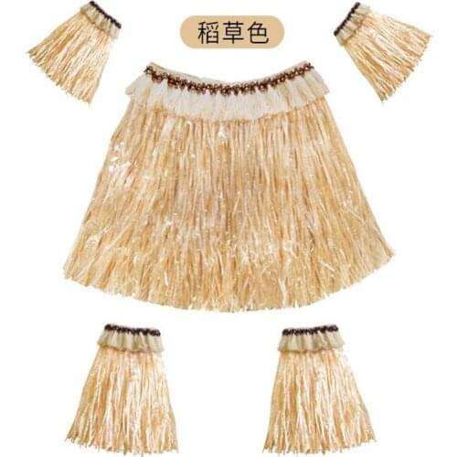 Elastic Arm Sleeve Feet Cover Grass Skirt Hula Dance Costume Beach Summer Holiday Wedding Party Hula Thickening Suit