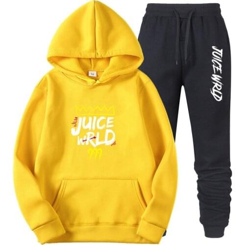 2 Pieces Sets Hoodies+Pants Juice WRLD Hip Hop Streetwear Sweatshirt Casual Tracksuit Sweatpants Men Women Pullover Sportwear