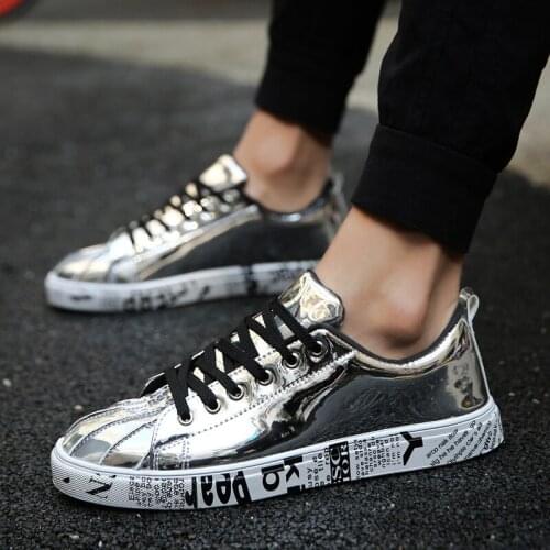 Couple Men Casual Shoes Silver Shell Toe Designer Sneakers Low-ankle Lace-up Glitter Luxury Flat Shoes Mens Vulcanized Sneakers
