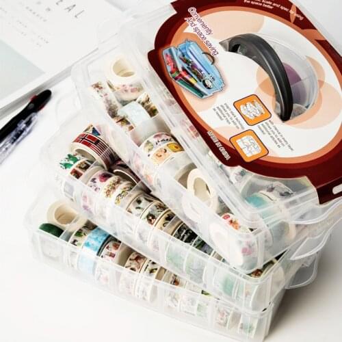 1 Pcs PP MultiFunction 3 layers 18 grids Washi tape storage box transparent Tool Set box accessories Handcarry stationery Holder
