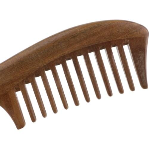 Natural Handmade Green Sandalwood Wooden Comb - NO TANGLE, NO STATIC (Short Handle - Wide Tooth)