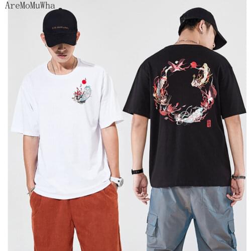 Summer New Mens Clothing Chinese Style Printed Short-sleeved T-shirt Mens Cotton Plus Size Mens Clothing Couple StudentsM-4XL