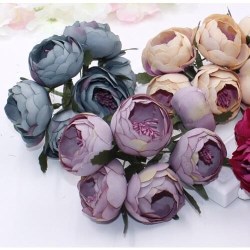 LOT 6PCS Artificial Roses Flower Heads Vintage Tea Bud Flower Bouquet DIY Wedding Bridal Wreath Corsage Marriage Fake Flowers