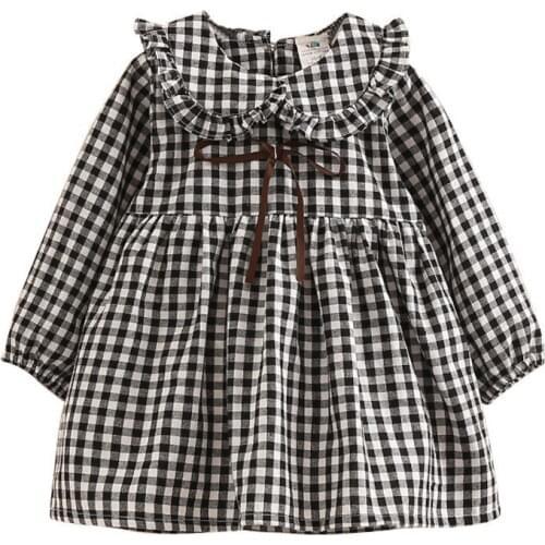 Toddler Girls Dress Casual Korean Plaid Long Sleeve Dress For Girls Kids Clothing 2 3 4 5 6 7 Years Children Dress 2020 Spring