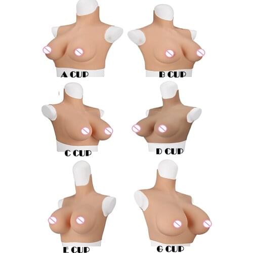 6G Sleeveless Cross dressing Realistic Soft Silicone A-G Cup Breast Form Suit Fake Boobs Suit For Transgender Shemale Drag Queen