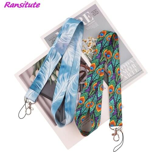 Ransitute R1789 Hot Sale Feathers Neck Strap Lanyard For Keys ID Card Gym Mobile Phone Straps USB Badge Holder DIY Hang Rope