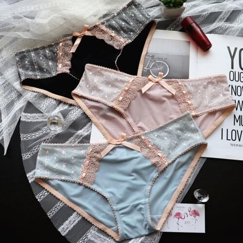 Luxury Floral Embroidery Lace Womens Thong Underwear Sexy Low-Waist Panties Hip-Lifting Ice Silk Breathable G-String Briefs