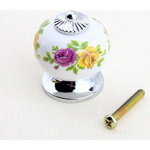 Rustico rural style printing ceramic drawer shoe cabinet tv table knobs pulls silver chrome kitchen cabinet dresser door handles