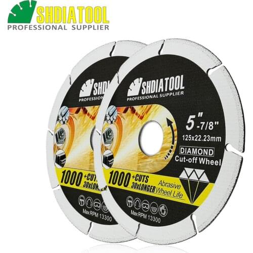 SHDIATOOL 2pcs 5"Diamond Cut-off Wheel Blade Vacuum Brazed Diamond Metal Cutting Disc For Steel Tube, Iron Rebar, Angle Steel