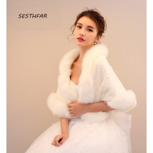 Bridal Fur Jacket Warm Fur Bridal Jacket Elegant Evening Coat Fur Boleros Wedding Wraps Women Winter Length Sleeves PJ010