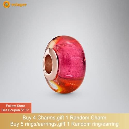 Volayer 925 Sterling Silver Beads Glittering Sunset Murano Glass Charm fit Original Pandora Bracelets Women Jewelry Making