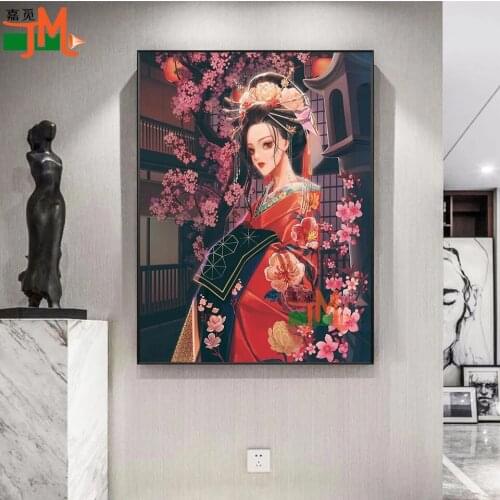 Japan Style Wall Art Diamond Painting Japanese Geisha Woman Decor Pictures Diamond Embroidery Square Round Drill Cherry Blossoms