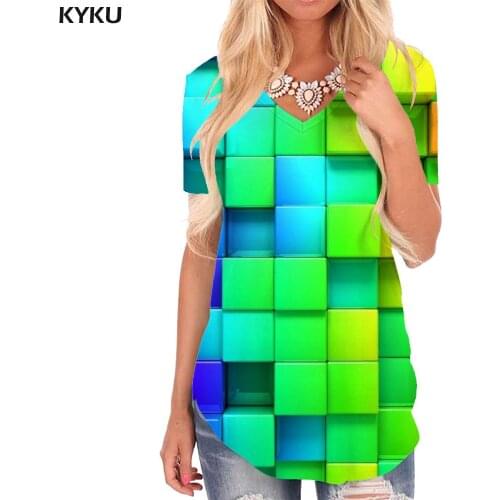 KYKU Colorful T Shirt Women Rainbow V-neck Tshirt Smoke Cloud T-shirts 3d Art Tshirts Printed Womens Clothing Summer Cool New