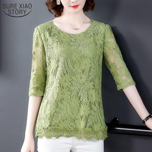2021 Korean New Casual Hollow Out Tops Women Lace Long Blouse Short SleeveTops Summer Fashion Plus Size Loose Blouses 10283