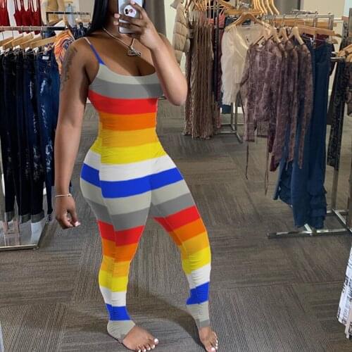 Plus Size Women Rompers and Jumpsuites 2020 Summer Striped Stacked Leggings Pants Sport Casual Bodycon Rompers Womens Jumpsuit