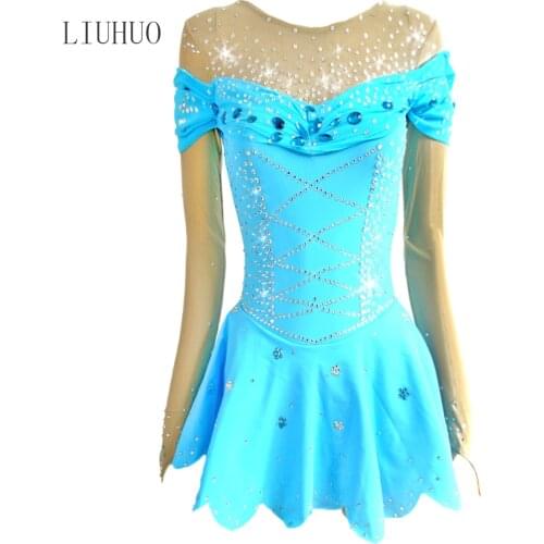 LIUHUO Ice Skating Dress Girls Sky blue ballroom dance dresses competition women Long Sleeves for Ice Skating dress
