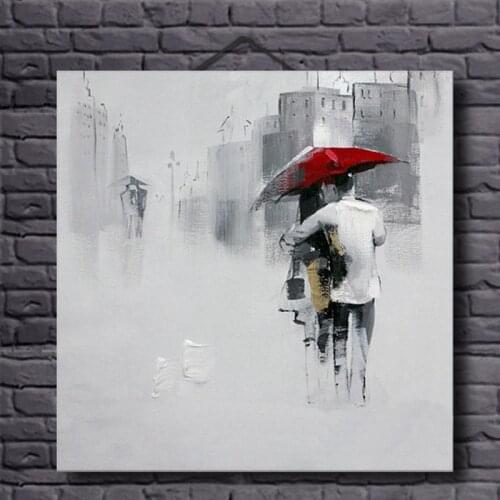 100% Handworked Oil Painting on Canvas Close Lover with Umbrella Abstract Modern Canvas Art Decoration Pictures for Home Office