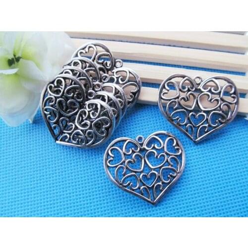 100pcs Antique silver tone/Antique Bronze Filigree Hollow Page Heart Pendant Charm/Finding,DIY Jewellry Making Accessory