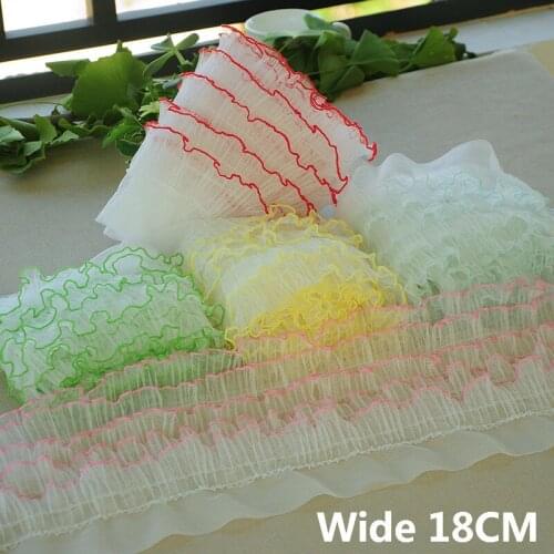 18CM Wide Luxury Five Layers 3D Pleated Tulle Lace Fabirc Elastic Ruffle Trim Princess Dress Women Skirts Cloth Sewing Supplies