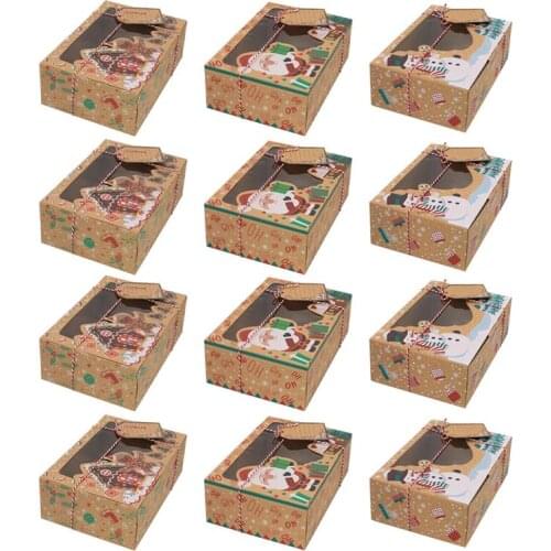 3/6/12pcs Christmas Cookie Boxes Portable Kraft Paper Candy Gift Boxes Bags Food Packaging Box Christmas Party Kids Gift Boxes