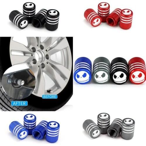 4Pcs Skull Style Car Tire Valve Stems Cap Universal Motorcycle Bike Car Wheel Tyre Tires Valve Stem Caps Aluminum Dustproof Caps