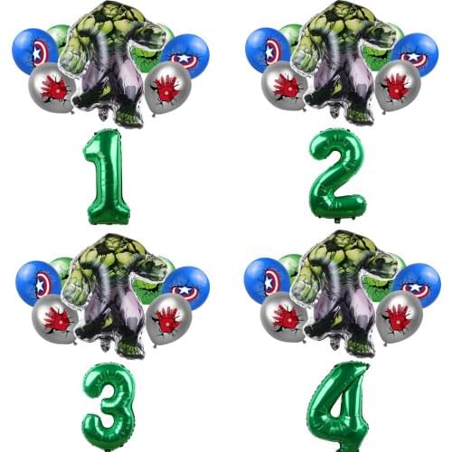 8Pcs Avengers Super Hero Hulk Foil Balloons Green Number Party Inflatable Head Balloon Birthday Party Decoration Kids Toys Globo