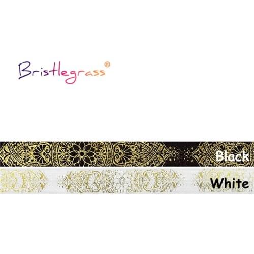 BRISTLEGRASS Combo 4 Yard 5/8" 15mm Lotus Flower Vine Foil Print Foldover Elastic FOE Spandex Band Tape Hair Tie DIY Sewing Trim