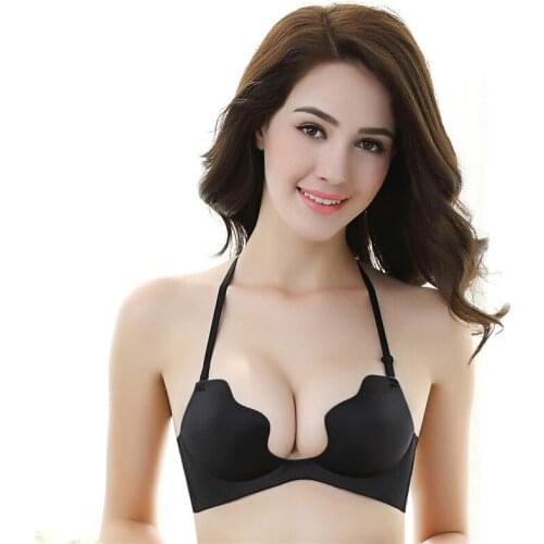 BRZFMRVL Fashion sexy Lingerie Nightgowns Sexy Woman Bra Multi Open back Bra Deep U ultra low super push up bra 32 34 36 38 A B