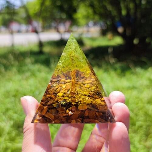 Tree Of Life Orgone Pyramid Amethyst Peridot Healing Crystal Energy Orgonite Pyramide Protection Chakra Meditation Tool