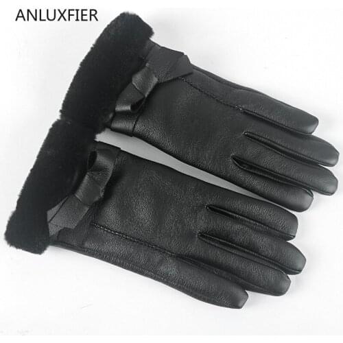 H9940 Women Leather Gloves Female Winter Warm Thermal Water-proof Mittens Touch Screen Outdoor Riding Fashion Simple Hand Muff