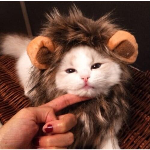 2020 Hot Sale Pet Cat Dog Dress Up Costume Wig Emulation Lion Hair Mane Ears Head Cap Autumn Winter Muffler Scarf Pet Products