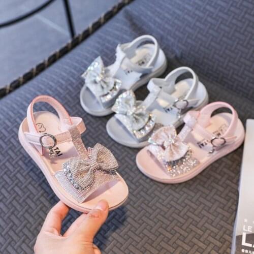 Little Girl Beautiful Sports Sandals Summer 2021 For Children Beach Shoes For Flat Kids Princess Fashion Crystal Bow 3-12 Years