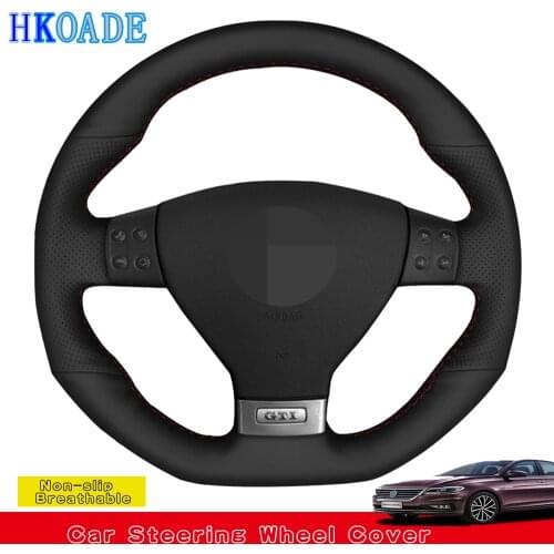 Hand-stitched Car Steering Wheel Cover For Volkswagen Golf 5 Mk5 GTI VW Golf 5 R32 Passat R GT 2005 Black Genuine Leather