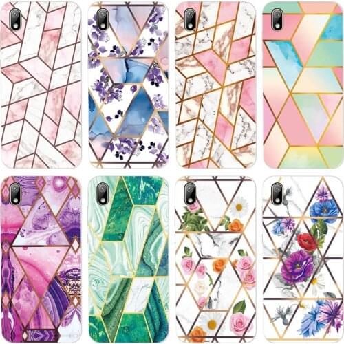 Soft Phone Case for Huawei Y5 2019 Funda Glossy Colorful Flower Silicone Phone Back Cover Geometric Marble Shell