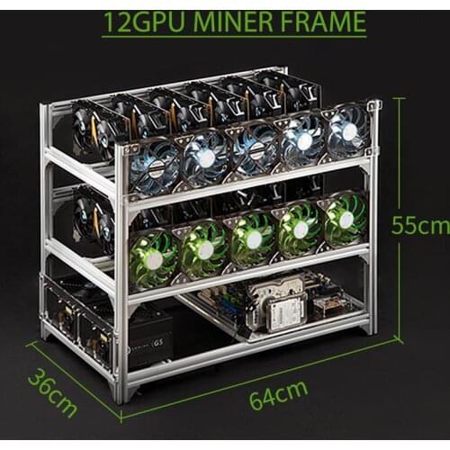 12GPU Miner Mining Rig Aluminum Stackable Open Air Case Computer ETH Frame Rig For ATX Bitcon Miner Kit Unassembled Ethereum