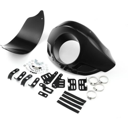 Motorcycle Black 5 3/4" Headlight Fairing Screen For Harley Road Glide Fat Bob Dyna Touring with 35mm-49mm forks