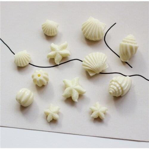 Ocean style 50pcs/lot cartoon Scallop conch starfish shape resin beads with holes diy jewelry earring/bracelet accessory
