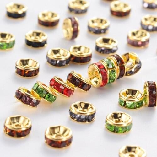 Pandahall Brass Rhinestone Spacer Beads, Grade A Loose Mixed Color Rhinestone, Silver Color, Nickel Free, hole: 1mm
