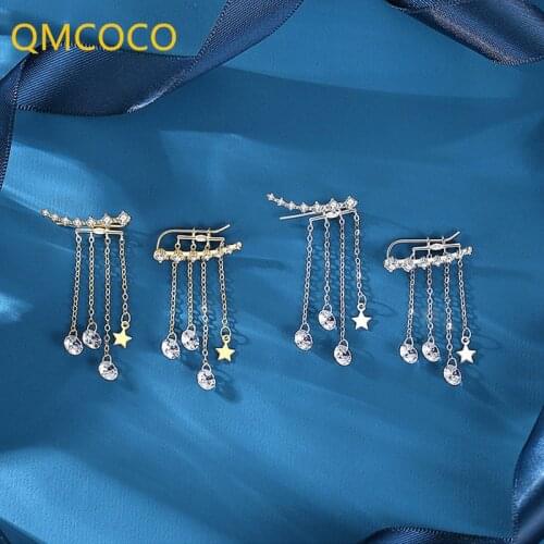 QMCOCO 925 Silver Zircon Star-Shape Tassel Earring For Women Light Luxury Eardrop Trendy Elegance Temperament Party Accessories