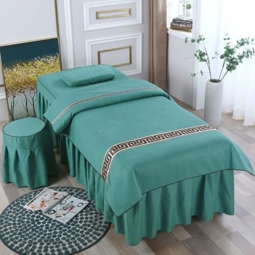 Luxury Euopean 4pcs Cotton High Quality Beauty Salon Bedding Sets Massage Spa Bedskirt Quilt Cover Sets with Insert