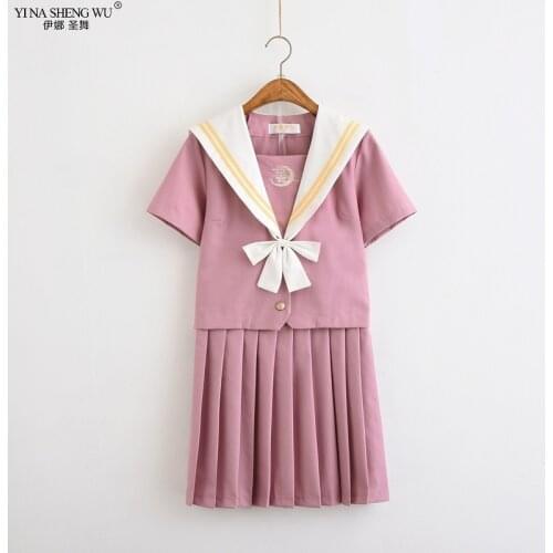 Pink Sailor Uniform Japanese School Girls JK Uniforms Short Sleeve Shirt Pleated Skirt Set Student Chorus Clothing Anime Cosplay