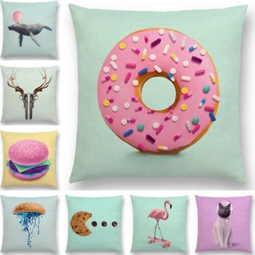Pink Dream Colorful Fantasy Sexy Decor Sofa Throw Pillow Case Whale Flamingo Cat Hamburger Doughnut Cushion Cover