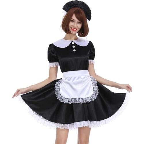 Sissy Girl Maid Frilly Purple Lockable Long Dress Crossdress Cosplay Costume
